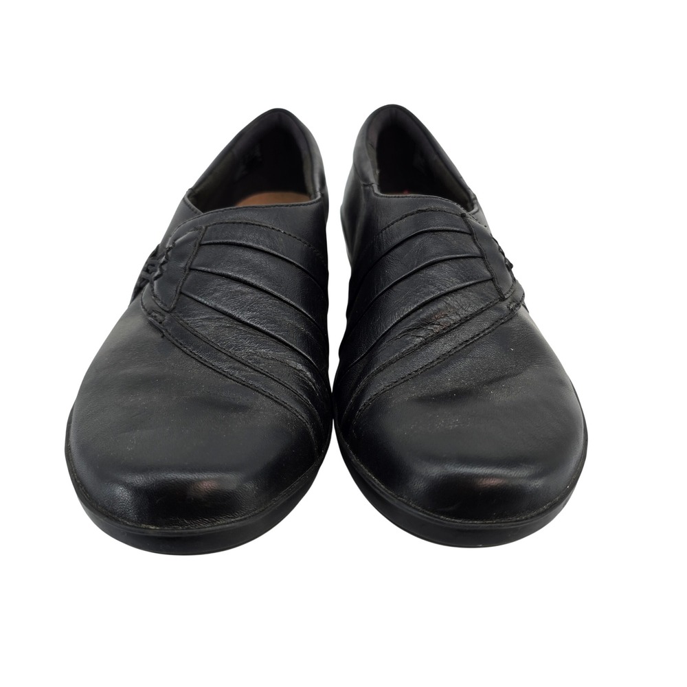 Clarks Collection Black Leather Pleated Slip On Loafers Cushion Soft Women 9W